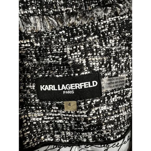 Karl Lagerfeld Black and White Petite Tweed Jacket, Blazer Size Small - Picture 2 of 3